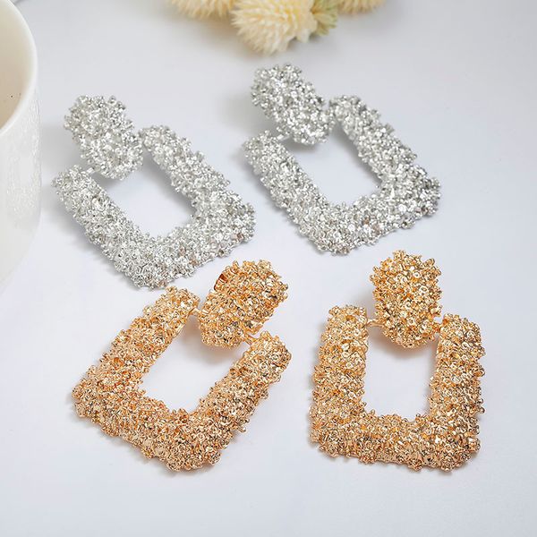 

Vintage Earrings For Women Gold Color Geometric Statement Earring Texture Metal Drop Earing Hanging Fashion Jewelry