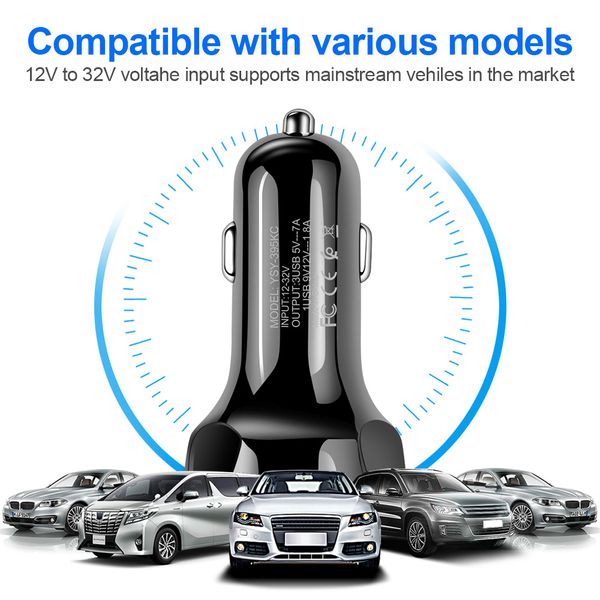 

universal qc3.0 3.1a car charger smart ic 3usb environmental protection material charger head