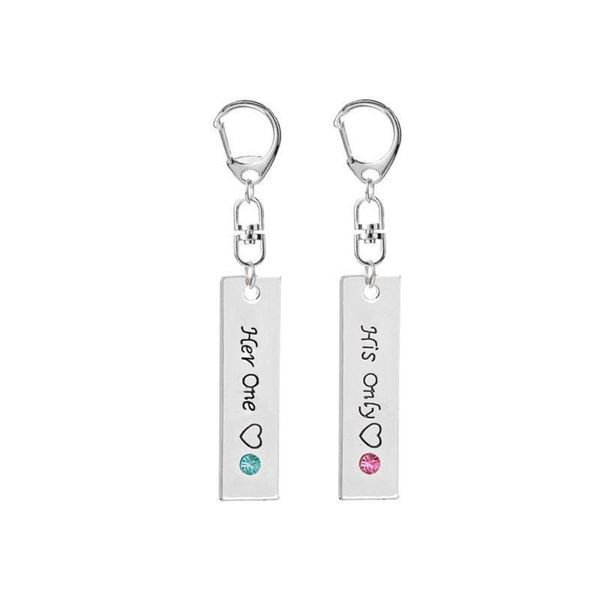 

blue heart her one his only keychain pink crystal key chain couple carabiner key rings fashion jewelry for women men, Silver