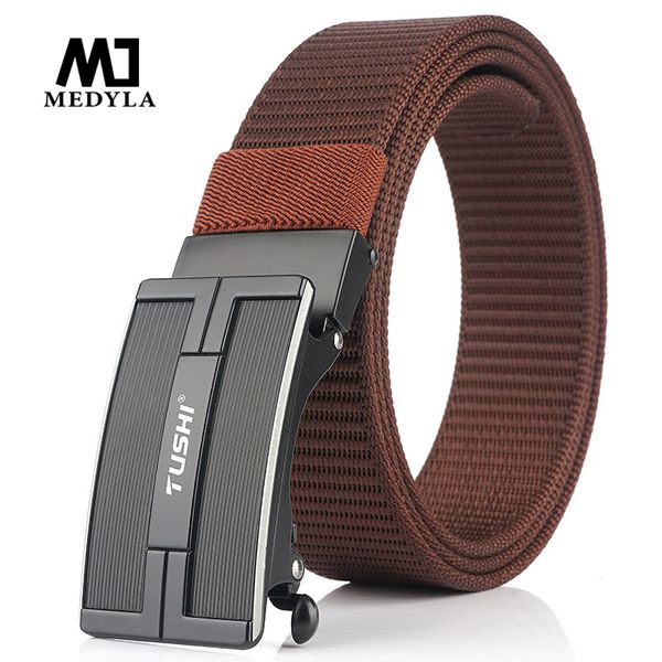 

medyla 2020 new canvas belt youth outdoor sports nylon belt men's young students simple automatic buckle dropshipping, Black;brown