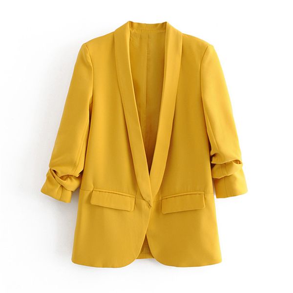 

stylish candy color office wear basic blazers coat pleated sleeve pockets female outerwear chic female solid jacket coat, White;black