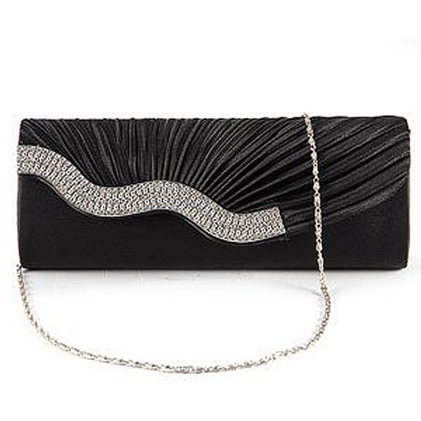 

fggs handbag evening clutch wallet fabric baguette type satin pleated with serti waterfront strass white