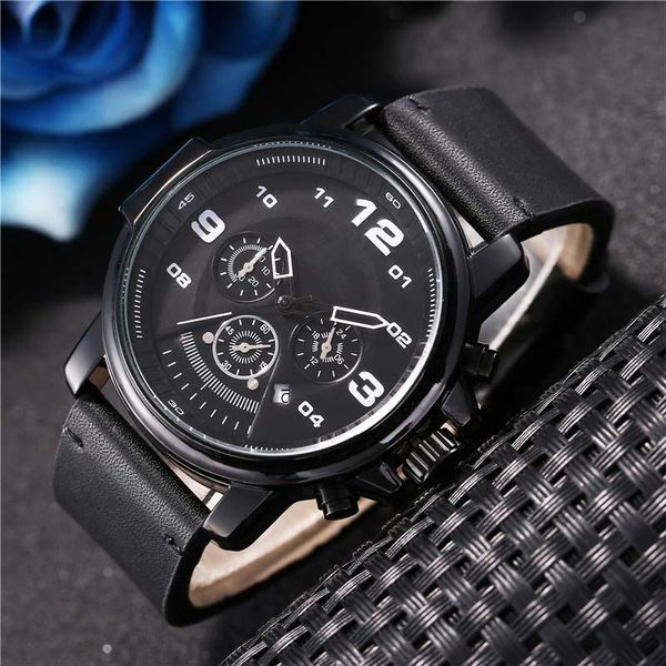 

fashion men big dz watches with black leather strap movement sport female designer watches all subdial work modern wristwatch day date watch, Slivery;brown