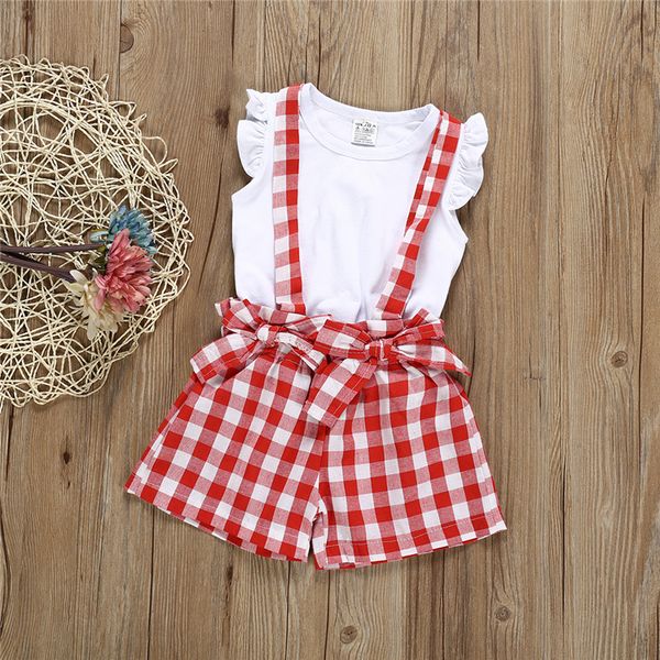 

summer baby girl kids clothes set children clothing white vest lattice shorts bows rompers 2 pcs sets kids designer clothes girls jy348