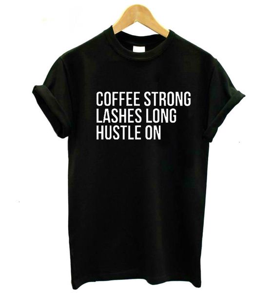 

tee shirt femme womens clothing coffee strong lashes long hustle on print tshirt cotton casual funny for lady hipster short 779, White