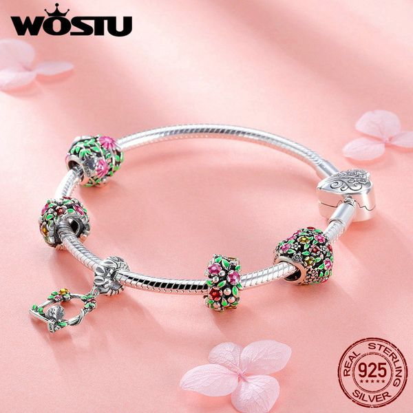 

wostu топ продажа 925 sterling silver spring flowers, leaves птица браслет для женщин тавра шарика подарка ювелирных изделий fib804