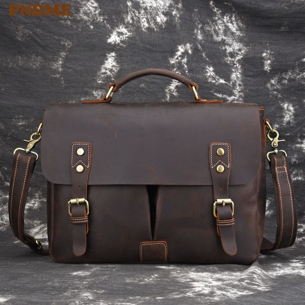 

pndme luxury vintage genuine leather men's briefcase casual travel business cowhide messenger bags handbag waterproof lapbag