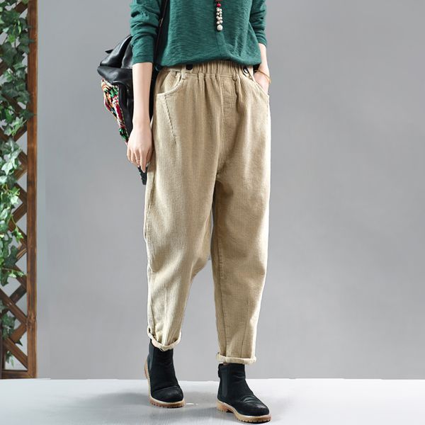 

women corduroy pants trousers big long loose retro vintage fashion casual thick for autumn winter az28201921, Black;white