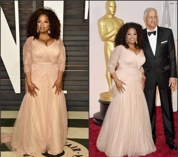 Oprah Winfrey Abendkleider 2019 V-Ausschnitt Chiffon Roter Teppich Promi-Urlaub Frauen tragen formelle Party-Abschlussballkleider nach Maß in Übergröße