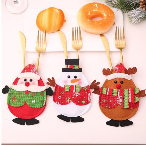 

10pcs santa hat reindeer christmas new year pocket fork knife cutlery holder bag home party table dinner decoration tableware