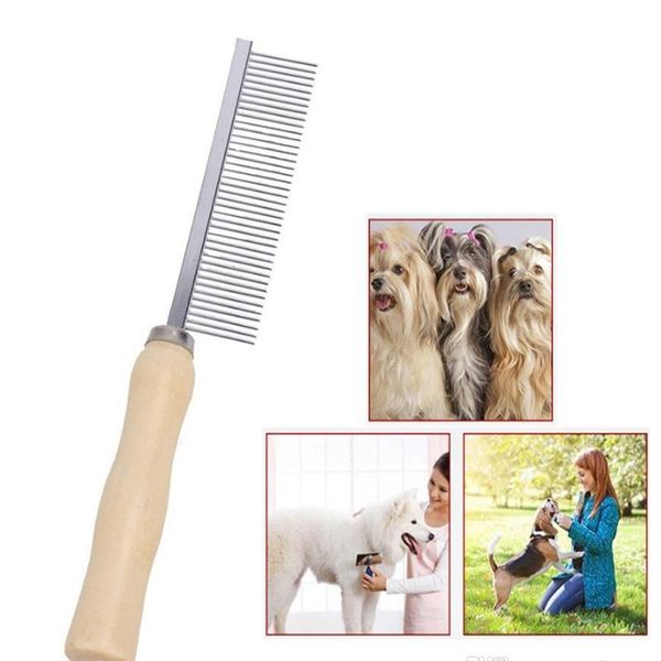 Pet Rake Pinos Comb punho de madeira animal de estimação do gato do cão cabelo Grooming Trimmer Rake Pente Animais Aço pinos escova YD0608