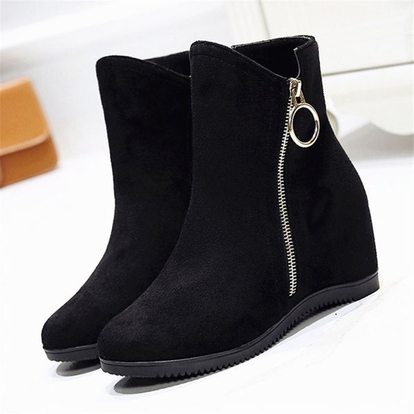 

women's ankle booties low heel western side zipper round toe solid color boots low heel side zip ankle boots women's 103, Black