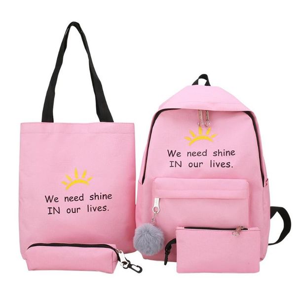 

4pcs/set letter printing shoulder handle pen bags clutch backpacks casual women canvas composite bags knapsack totes purse