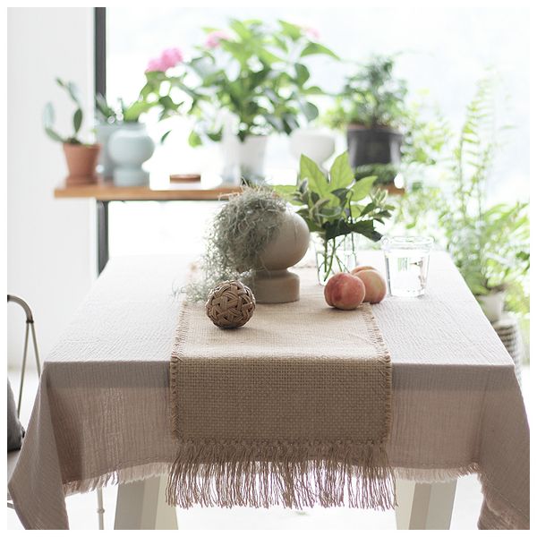 

wooken thick jute table mat anti-wear for table runner carpet hand-made tassel fringed legend decoration model room