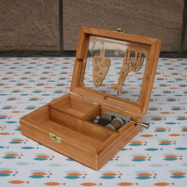 

diy wooden mechanical hand crank craft mini music box