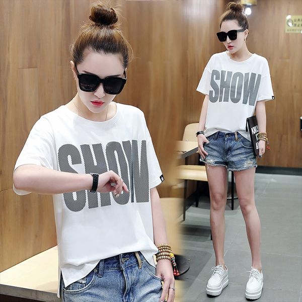 

cotton loose t-shirt letter 2020 women's student cotton sweater loose t-shirt female letter 2020 women's sweater female student, White