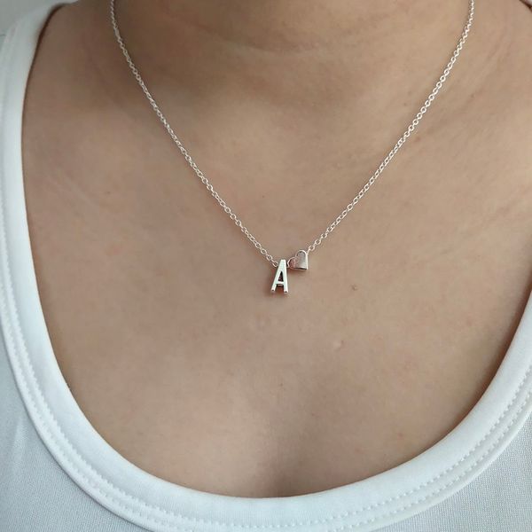 

fashion initial letter name alphabet a-n slide with heart accossery silver plated metal chain for women necklace abcdefghijkmn