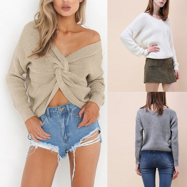 

женщины свитера женщина свитер v шеи sexy длинного рукав перемычка пуловер street twisted свитер повседневных зимы женщин трикотажные свитер, White;black