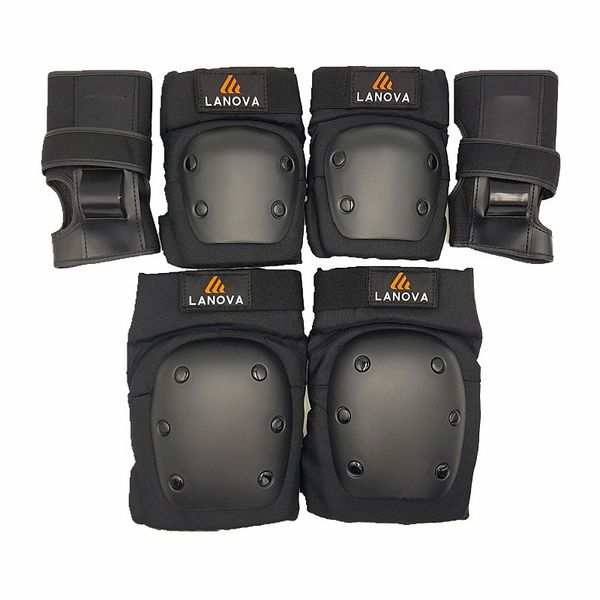 

lanova 6pcs/set adults skating protective gear knee elbow pads wristguard cycling skateboard ice skating protector roller 4 size, Black;gray