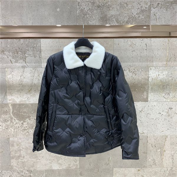 

winter new luxurious brands design monogram embossed logos fur collar winterbreaker coat men women outdoor streetwear sweatshirt jackets, Blue;black