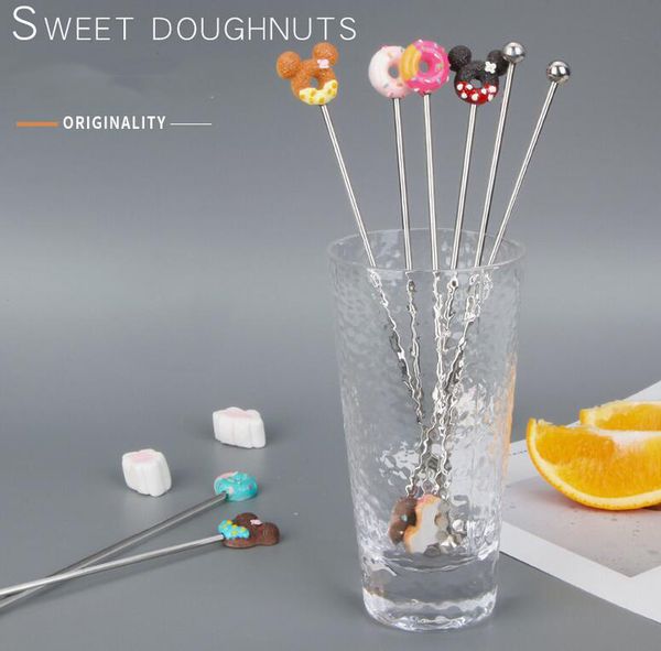 

new stainless steel cartoon animal donut cocktail swizzle sticks coffee milk tea drink stir bar blender party gift dhl