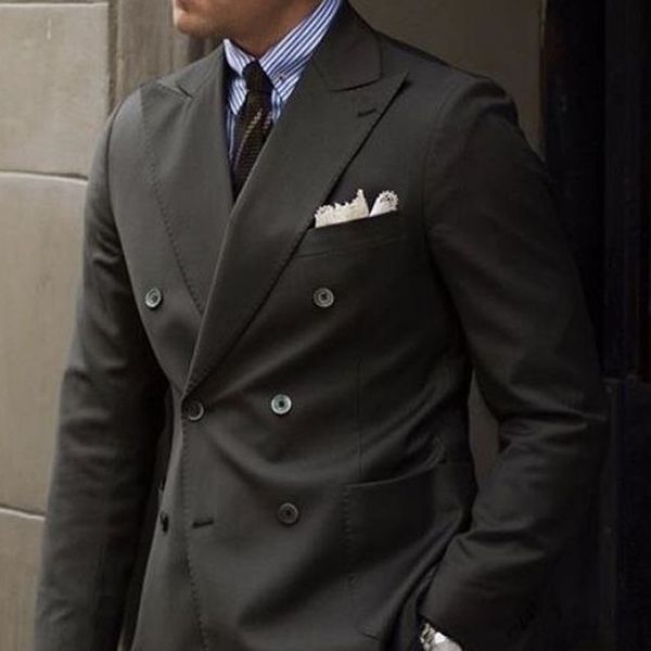 

dark grey double breasted wedding men suits for groom tuxedos 2020 peaked lapel two piece jacket pants tailor made blazer 2 pcs, White;black