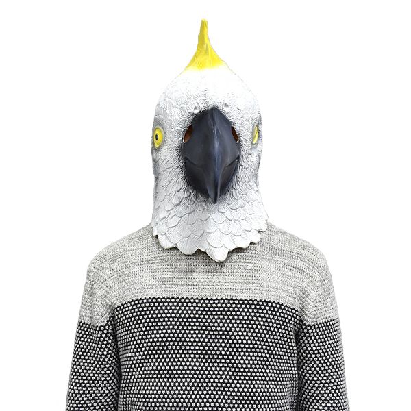 

латексная маска-попугайчик с изображением головы попугая и головой животного