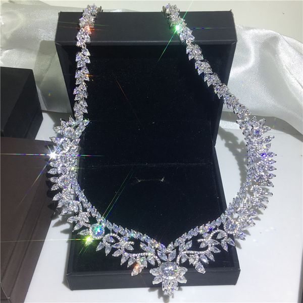 

flower necklace cz white gold filled party wedding statement pendant necalace for women bridal jewelry gift, Silver