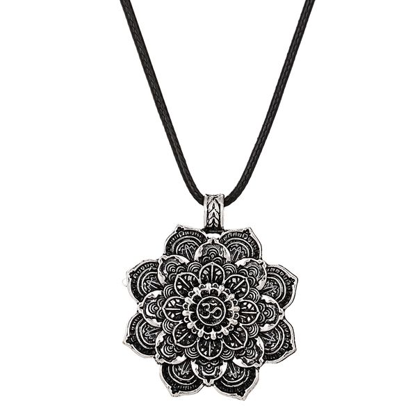 Lotusblume Mandala Halskette Anhänger mit Lederseil tibetisch-buddhistischer Schutz Halskette Damen Herren DIY Schmuck Freundschaft