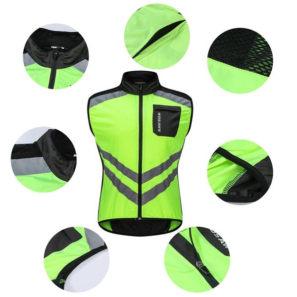 

reflective windproof cycling vest reflective outdoor running bicycle bike motorcycle safety clothing for men and women, Black