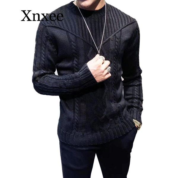 

thick autumn winter men's sweater casual pullovers knitted sweaters men clothes fashion sweaters for men long-sleeved sweater, White;black