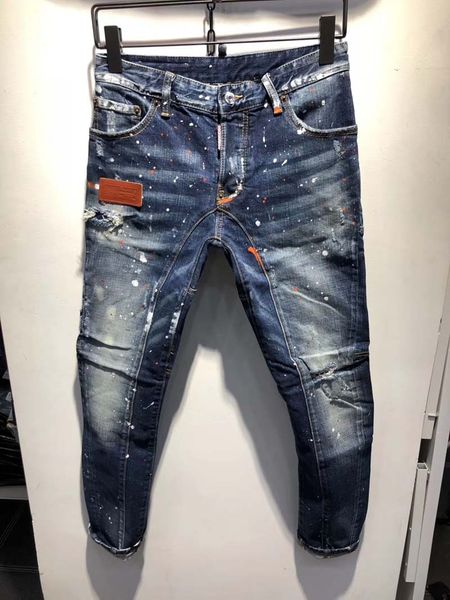 

heavy crafts european station splash ink jeans men's tide brand personality white washed black gray old pants trend, Blue