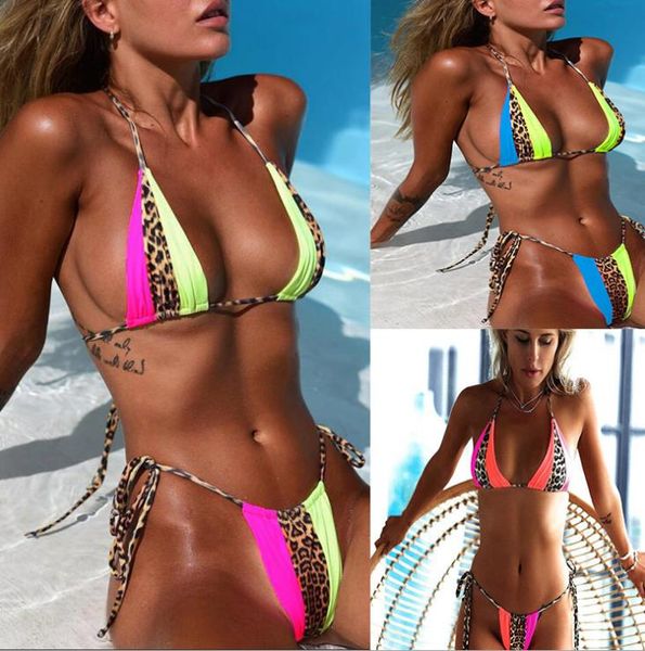 

Women 19ss Leopard Colors Patchworkd Bikini Sets Summer Beach Swimwear Tankinis Bras Briefs 2pcs Bikini Sets