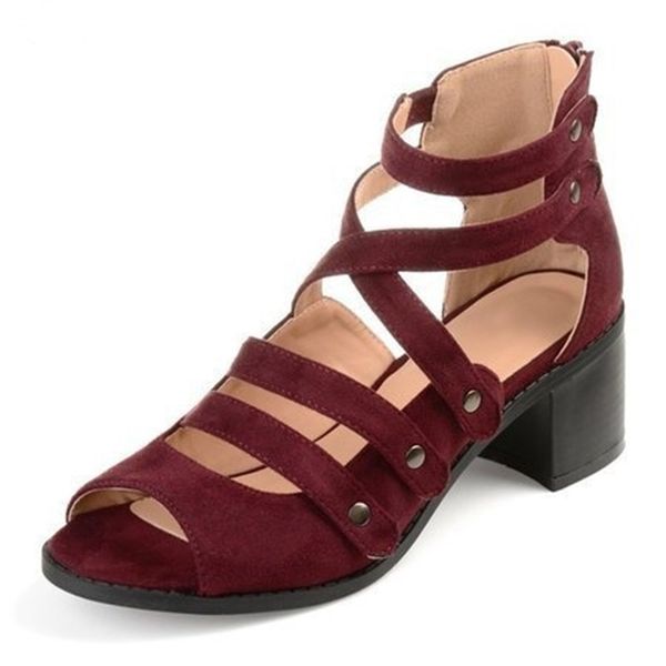 

woman sandals shoes summer style pumps high heels thick peep toe zip fashion rivet solid gladiator plus size 34-43, Black