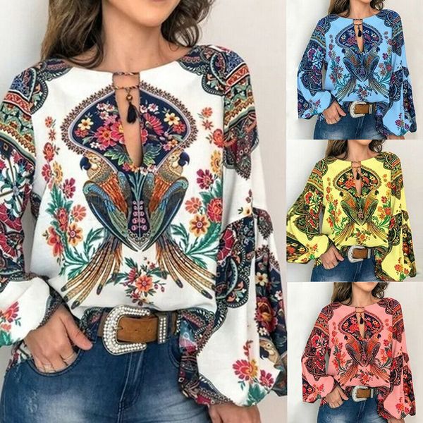 

for women shirt floral blouse long v-neck casual for oversize blouse t work blouses s to 3xl lantern sleeve women plus size okcdu
