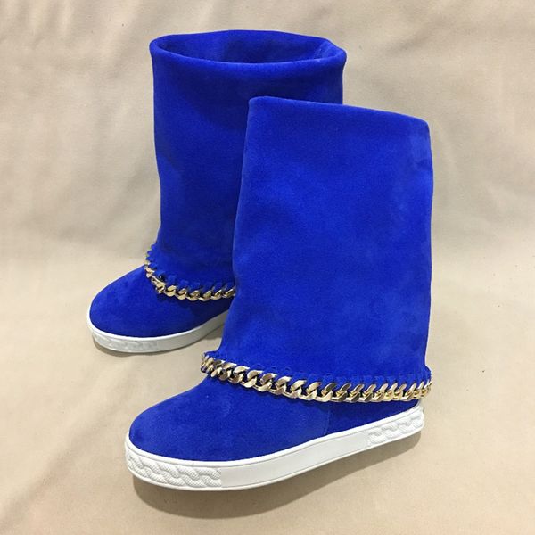 

blue pink flock chains australian ankle boots women flat shoes winter platform increasing height 8cm snow boots woman botines, Black