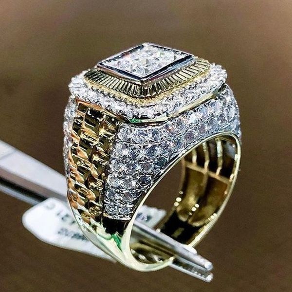 Anello da dito con strass da uomo in stile hip-hop Bling Bling Fashion Ring Gift for Love Boyfriend Taglia USA 6-13 Alta qualità