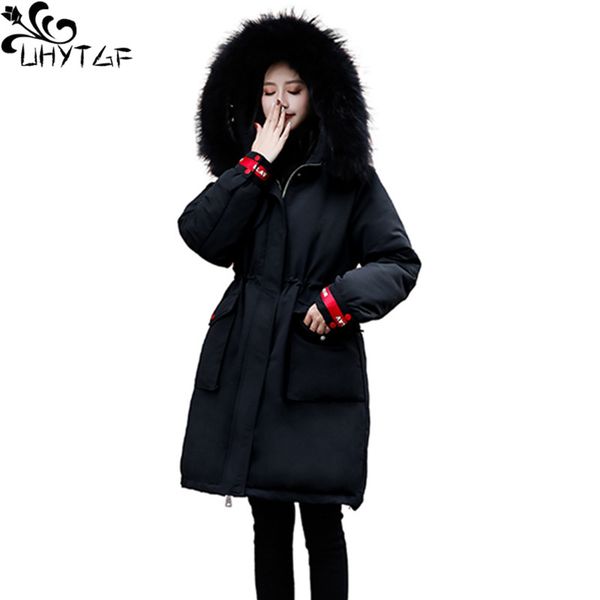 

uhytgf women winter warm coat women down cotton female cotton jacket thick 4xl plus size big fur collar korean parka jacket x595, Black