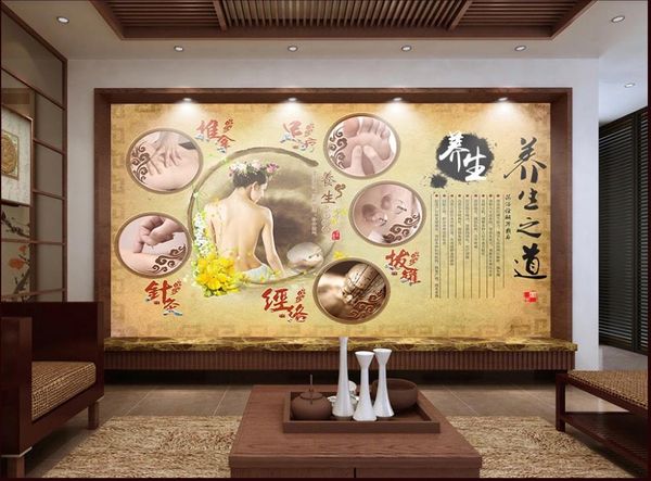 

p custom tcm culture tcm health massage acupuncture meridian mural wallpaper for living room background wall painting papel de parede