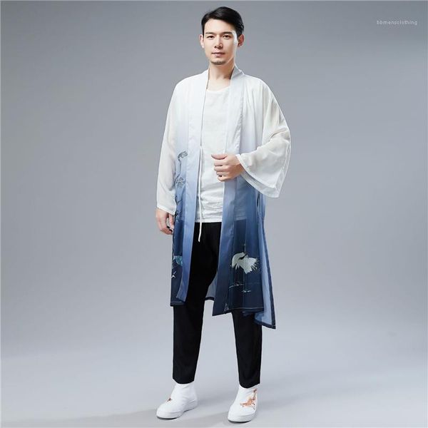 

китайская одежда пояс птицы печатные мужские кардиганы в китайском стиле весна сплит повседневная homme пальто 2020 лето хан, Black;brown