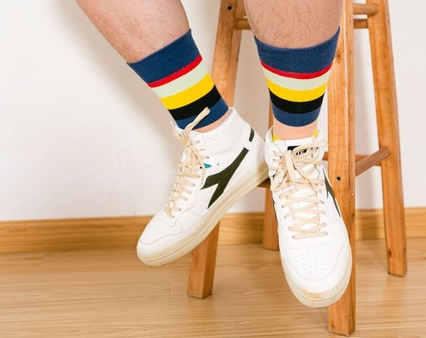 

men's sports socks, knitted, 100% cotton, suitable for students, sweat absorption, skateboard style, stripe pattern, of freigh, Black