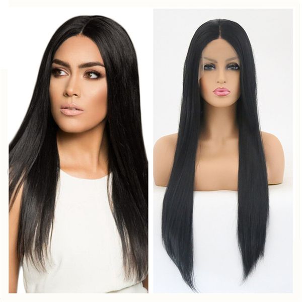 Spot Fashion Black Long Straight Hair Split Wig Lace Half Hand
