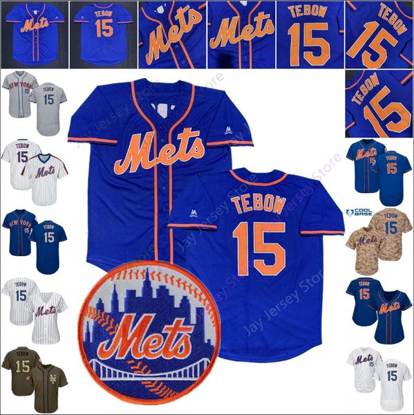 

Tim Tebow Mets Jersey Cool Base Baseball New York 15 Home Away White Pinstripe Blue Camo Pink 2019 Men Women Youth Kid