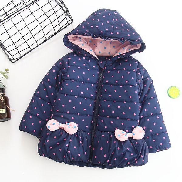 

girls autumn & winter new style korean-style children children frilled hooded dotted cotton-padded clothes bow cotton-padded jac
