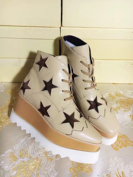 

stella mccartney platform boots women shoes elyse stars wedges blingbling full grain leather oxfords shoes 15 1sneakers l05, Black