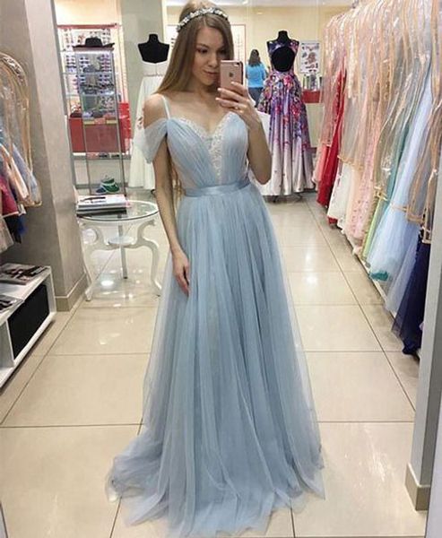 

tulle lace evening gown spaghetti off-shoulder prom dresses light blue pink, Red