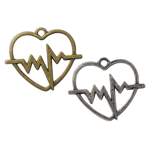 

50pcs/lot 24*29mm hollow out style lovely heart shape jewelry charms bonze silver tone vintage diy necklace ornament pendants, Bronze;silver