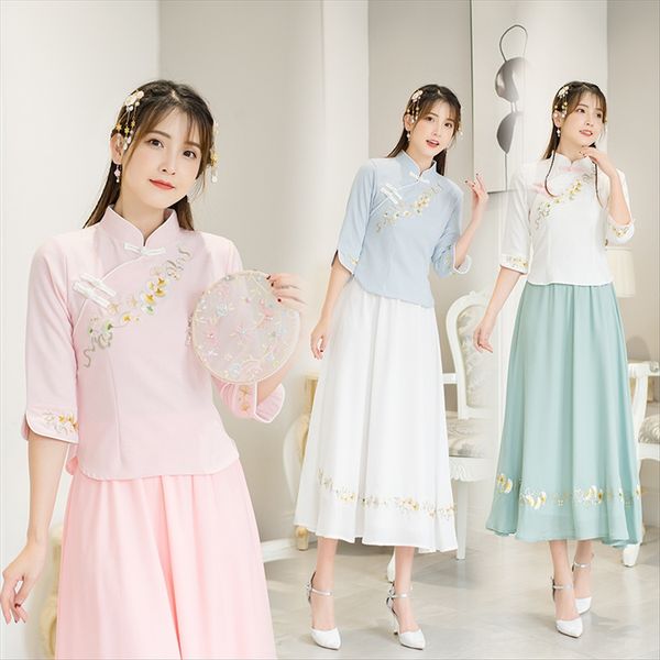 

hipster hanfu древнего костюм вышивка модифицирована hanfu национального стиль этнической группы вышивание национальность семь рукав верхняя, White