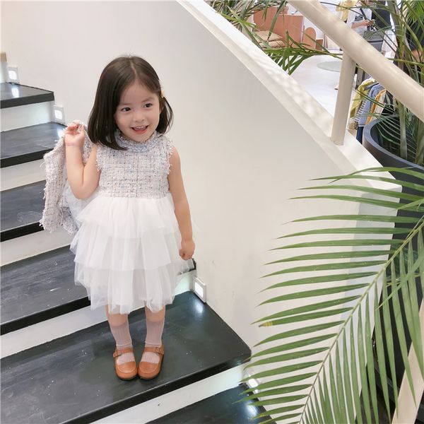 

2019 autumn new arrival korean style clothing sets matching colors princess dress with fashion coat fashion suit for sweet girls, White
