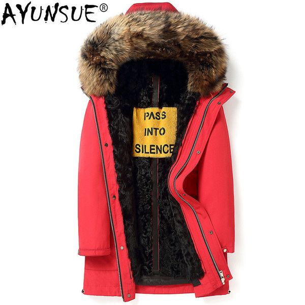 

ayunsue parka homme real wool liner coat winter jacket men raccoon fur collar long coat plus size veste homme fgb-18095 my1225, Black